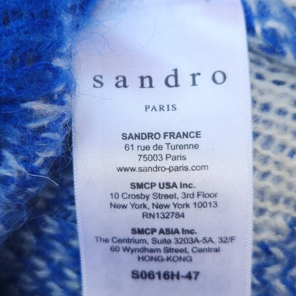 Sandro Plaid Crewneck Sweater Blue White Made in Italy - Picture 13 of 15